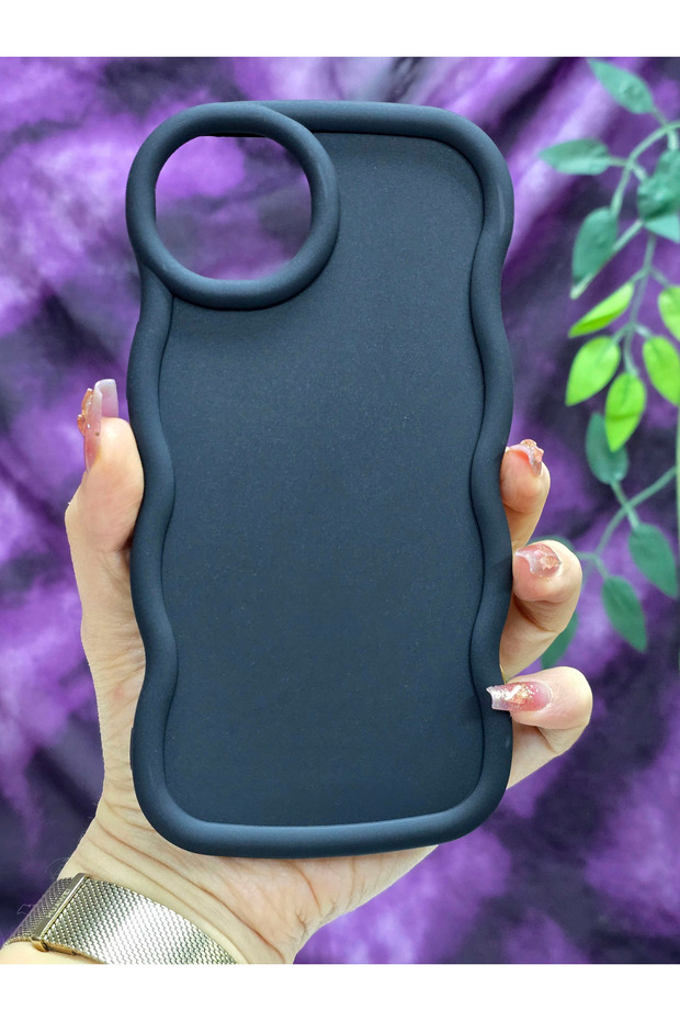 حافظة آيفون 14 بلس / 15 بلس متوافقة ذات ملمس ناعم وحواف متموجة بلون أسود غير لامع - 2