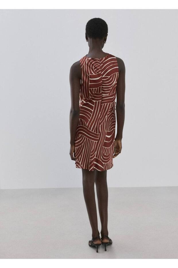 Geometrik desenli elbise - 4