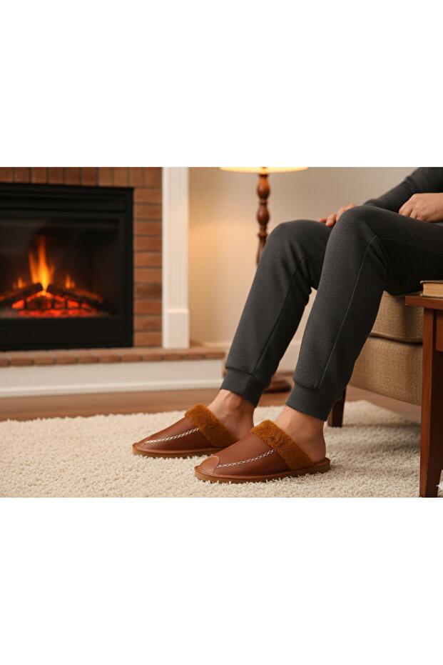 Fur-Detail Silent Sole Men's House Slippers