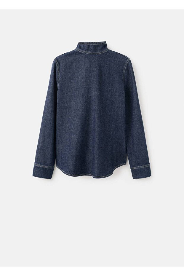Bağcıklı denim gömlek - 3