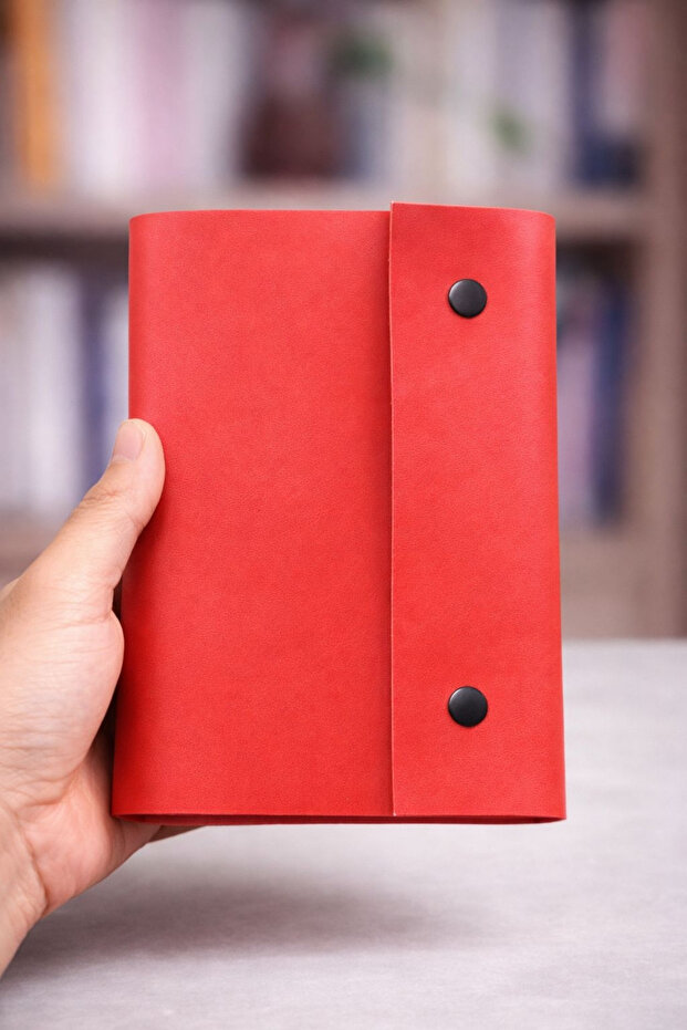 Genuine Leather Book Cover – Handmade Snap Closure Red Leather Notebook Cover & Red Leather Book Cover