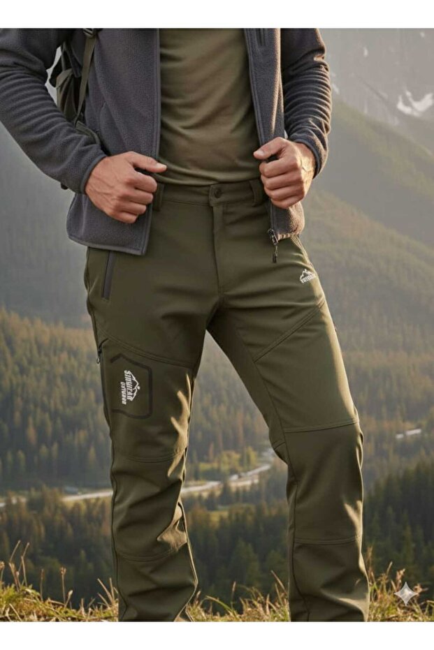 Men's Winter Fleece Lined Water Repellent Windproof Outdoor Softshell Pants