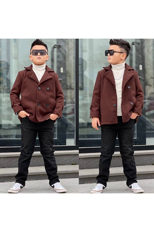 Boy's Cashmere Jacket Jeans Pants Bady 3-Piece Set