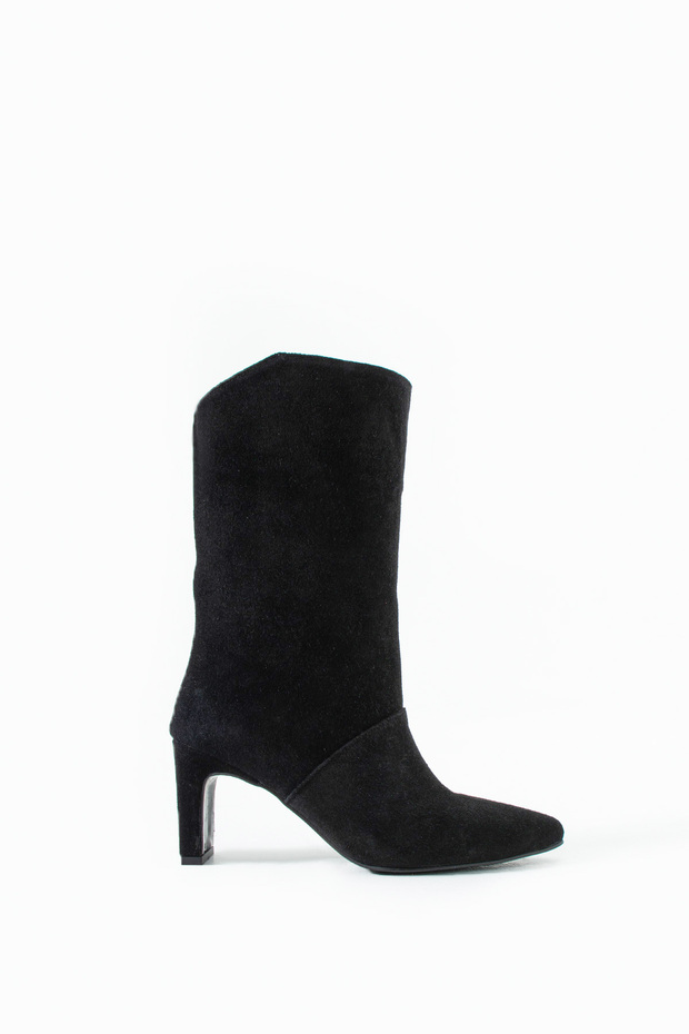 Liora Black Suede Genuine Leather Heeled Boots
