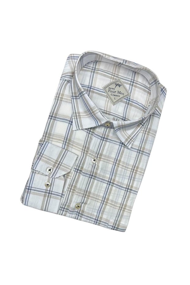 Men's Classic Wide Cut Plaid Cotton Long Sleeve Shirt