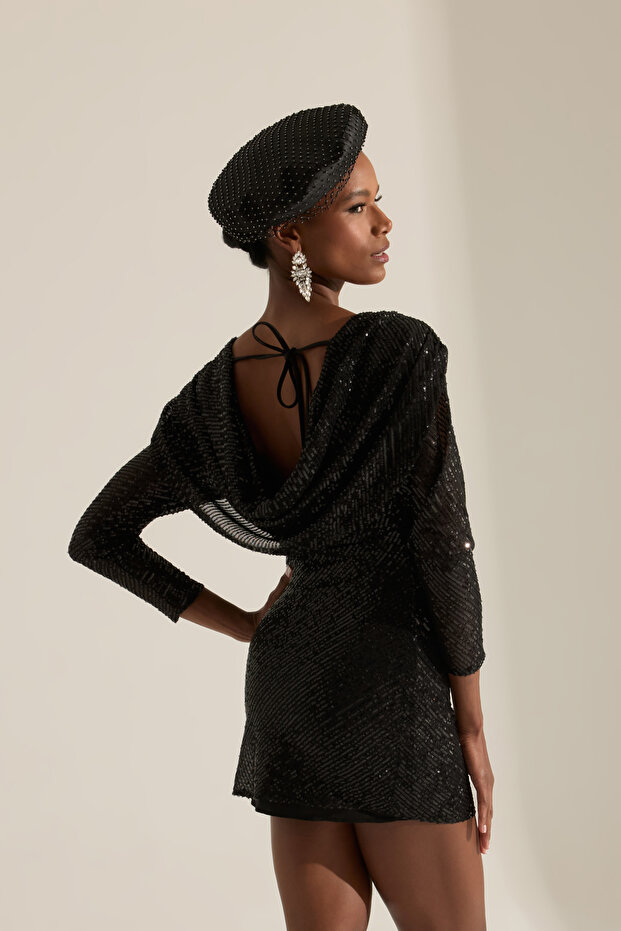 Chaster Siyah Payet Mini Elbise - 1