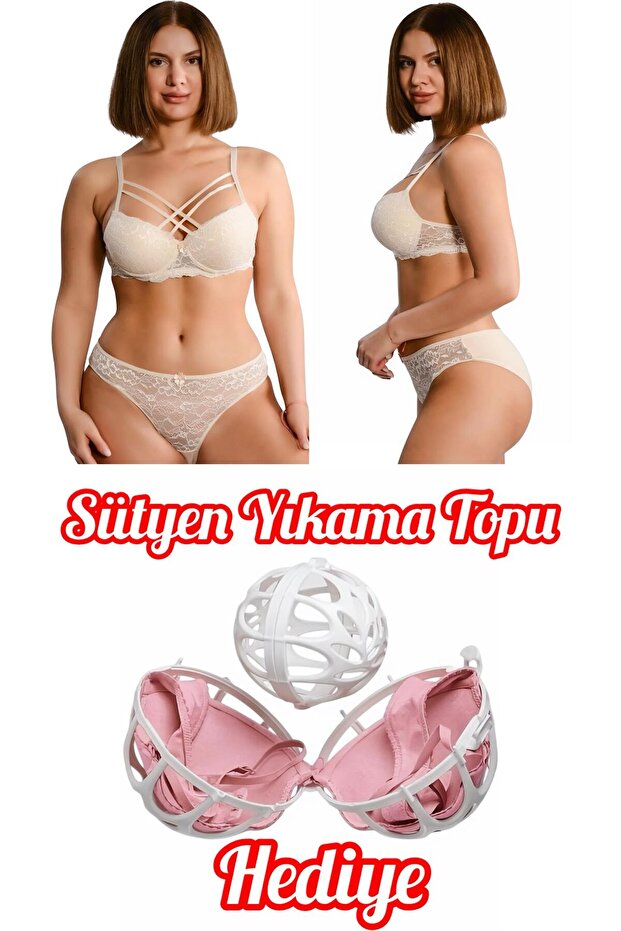 Lace Crossed String Push up (Padded) Bra Panty Set Ebr8061 (with Bra Washing Ball as a Gift)