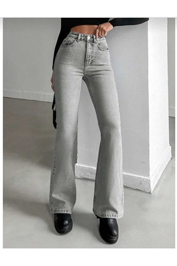High Waist Lycra Flare Leg Jeans - 3