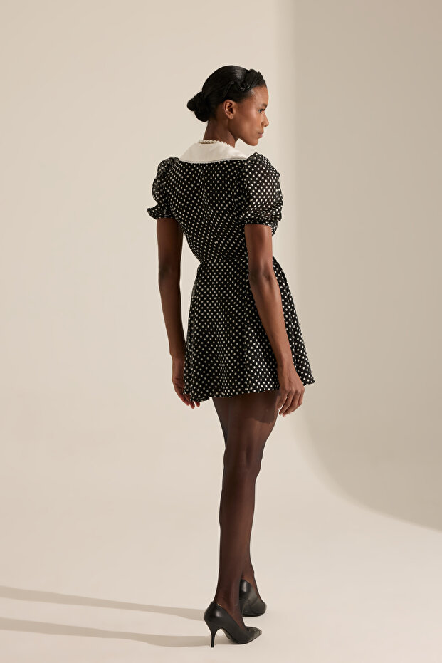 Trieste Siyah Puantiyeli Mini Elbise - 8