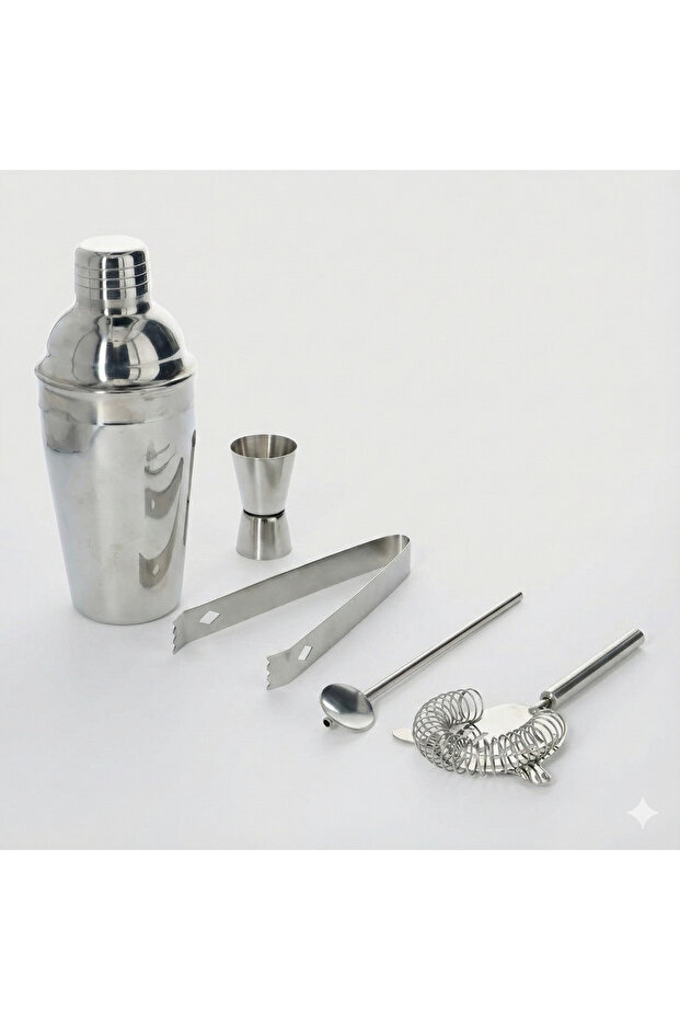 Professional 5 Piece Stainless Steel Cocktail Set - Shaker, Jigger, Strainer, Spoon and Tongs Bartender Kit