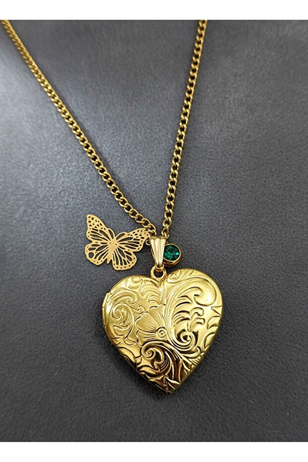 Gold Steel Hearted Covered Necklace