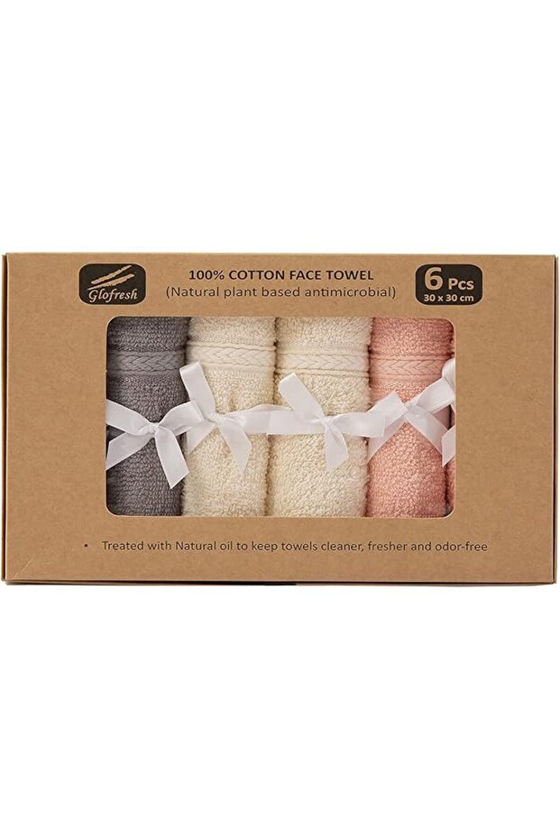Glofresh Anti-Microbial 100% Cotton Face Towel Set - Pack of 6 Pieces, 30 x 30 cm, Multicol