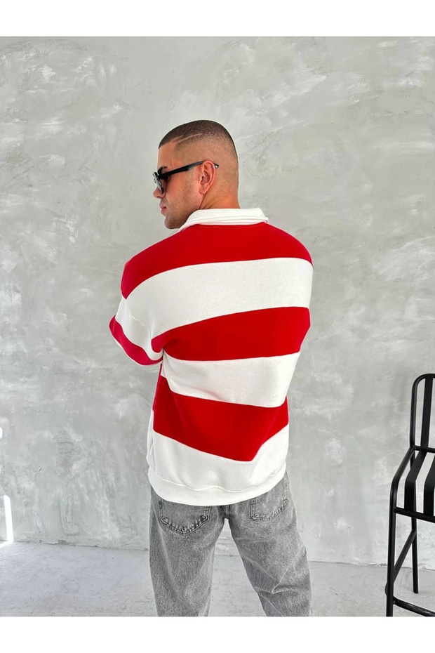سويت شيرت رجالي بياقة ثلاثية الخيوط - أحمر - 3