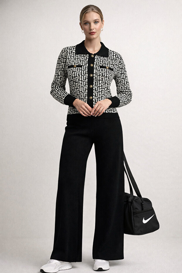 Patterned Crop Knitwear Set - 1