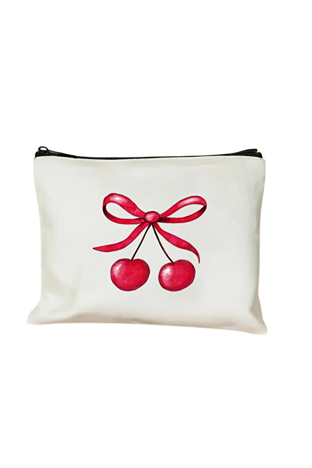 Cherry Printed Canvas Makeup Bag Organizer