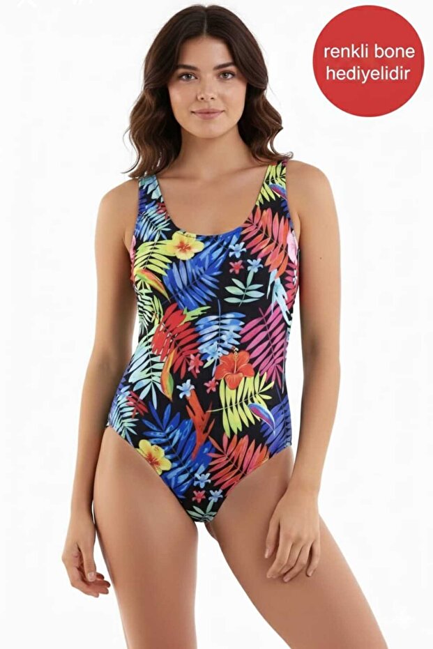 Women's Solid Color Swimsuit with Pattern, Lined at the Back, Inside with Chest Pad