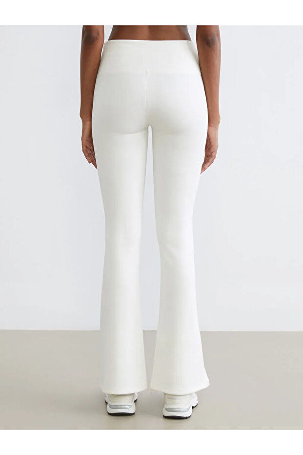 Ecru Elastic Waist Flared Women's Sports Leggings - 4