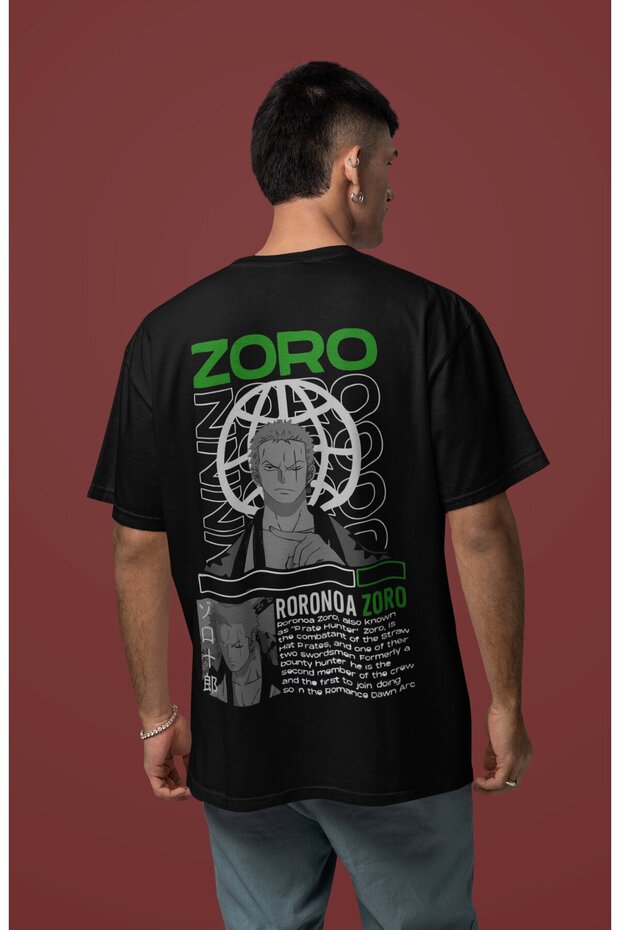 Design Roronoa Zoro Sırt Printed Unisex Oversized One Piece Anime Character T-Shirt