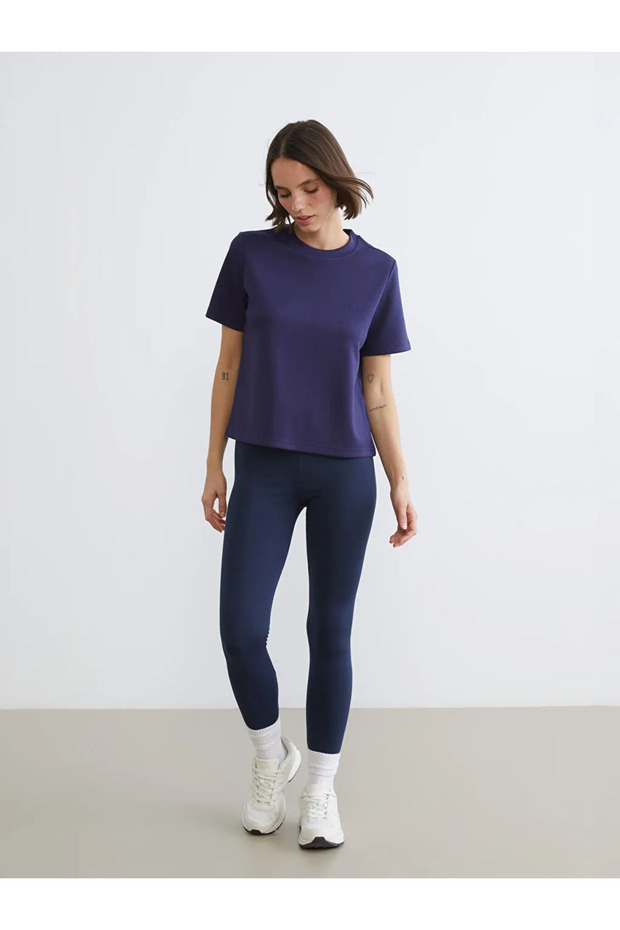 Navy Blue High Waist Shaping / Sculpting Women's Sports Leggings - 2