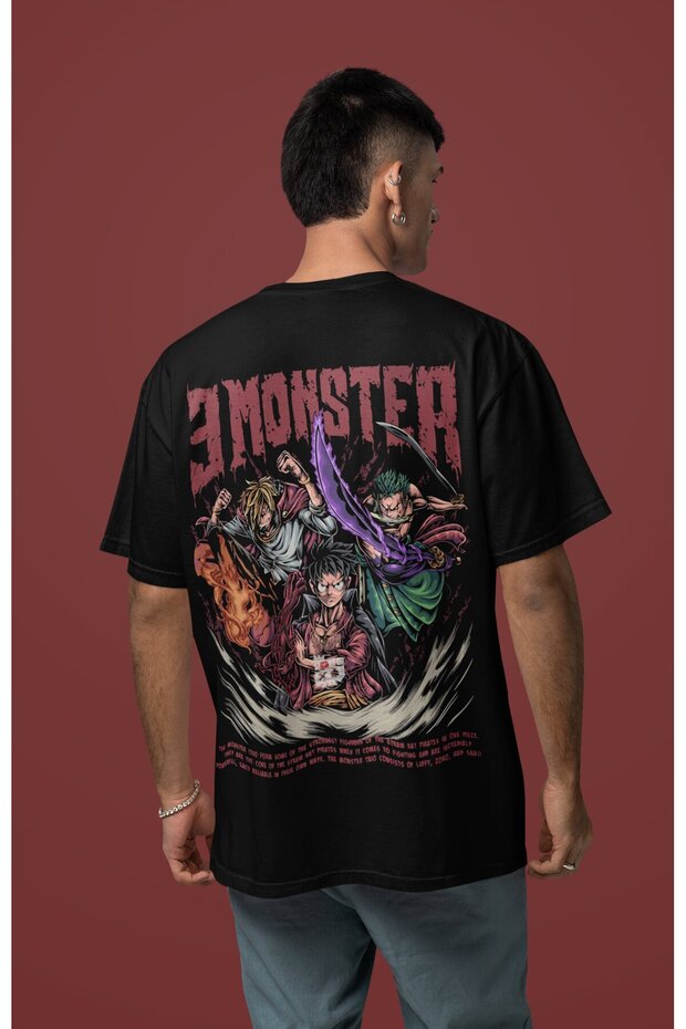 Monkey D. Luffy Roronoa Zoro Sanji Back Printed Unisex Oversized One Piece Characters Anime T-Shirt