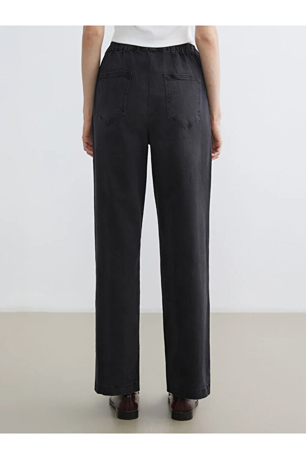 Black Elastic Waist Wideleg Women's Jeans - 4