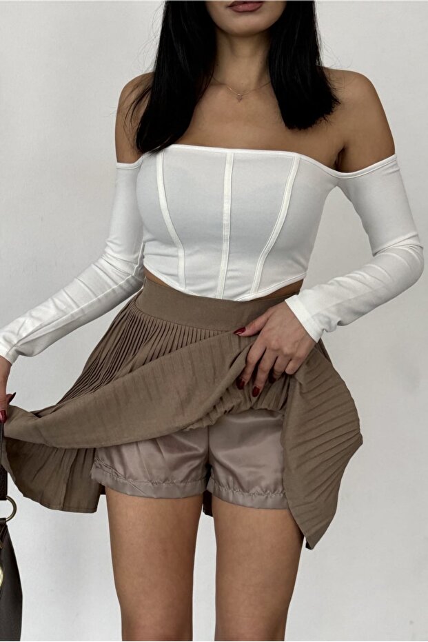 Piliseli Şortlu Kısa Etek - 3