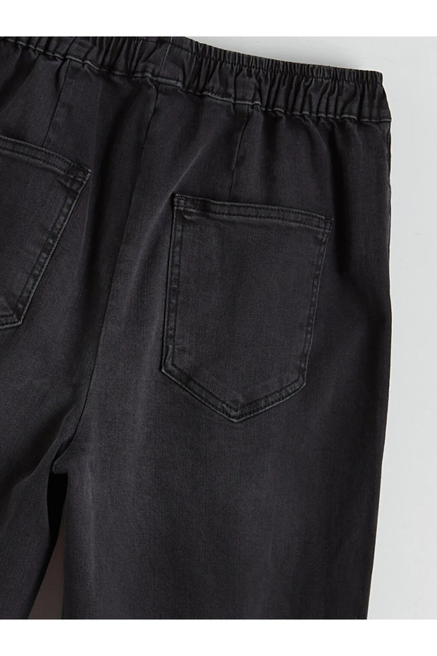 Black Elastic Waist Wideleg Women's Jeans - 3