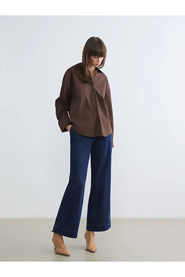 Navy Blue Wideleg Women's Jean Pants - 2