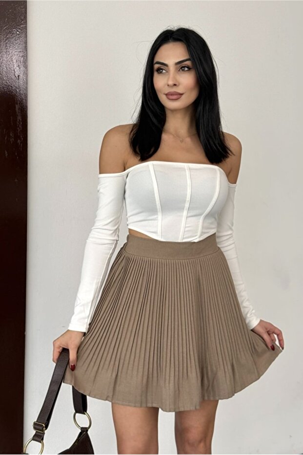 Piliseli Şortlu Kısa Etek - 1