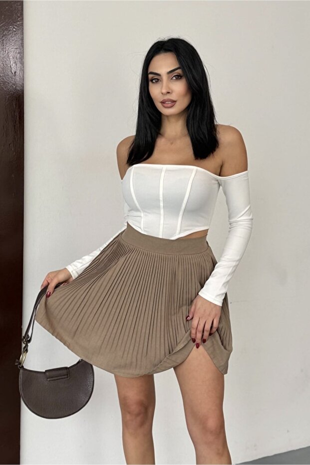 Piliseli Şortlu Kısa Etek - 4