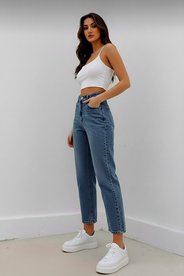 Nicky Women's Stretch Fabric Blue Medium Snow Mom Jean Denim Pants