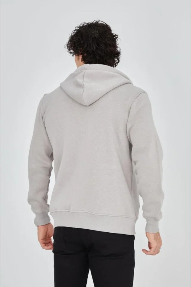 Men's Hooded Printed Zippered Cardigan - Dyed Gray