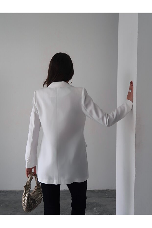 سترة بليزر من الكتان مبطنة بزر واحد - 6