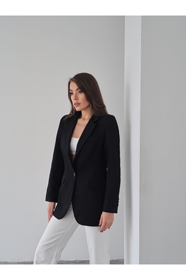 Single Button Lined Linen Blazer Jacket - 6