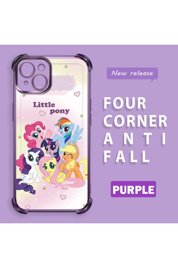 iPhone 14 Plus Compatible Transparent Silicone Camera Protection Anti-Bump Pony Pattern Case