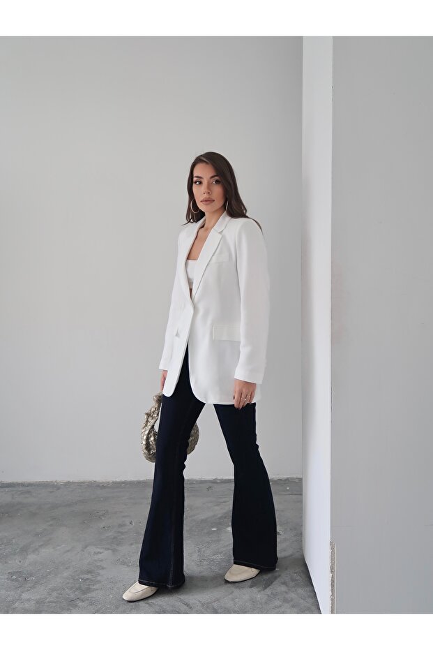 سترة بليزر من الكتان مبطنة بزر واحد - 4