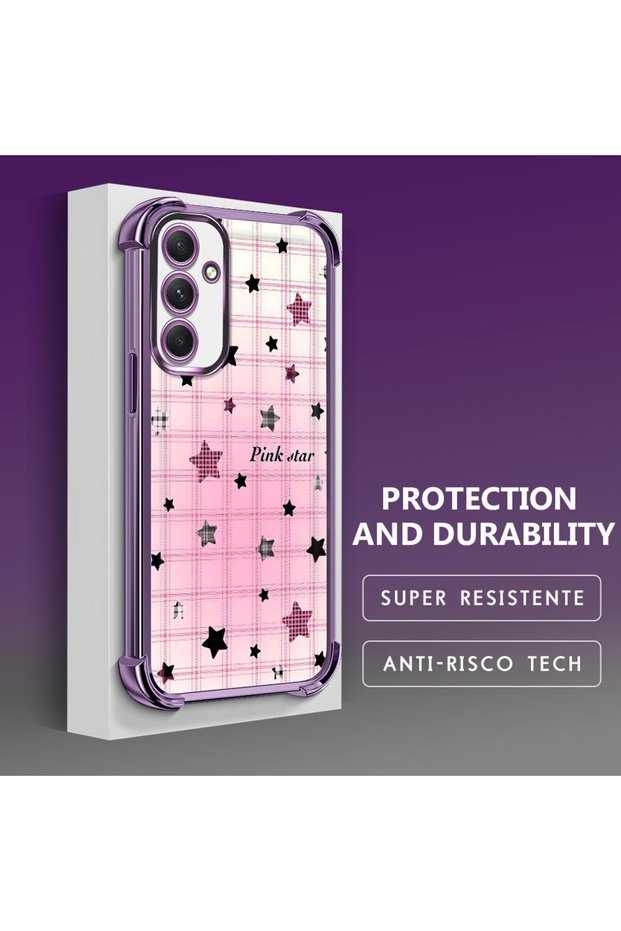 Samsung Galaxy A54 Compatible Transparent Silicone Colorful Star Camera Protection Anti-Shock Case