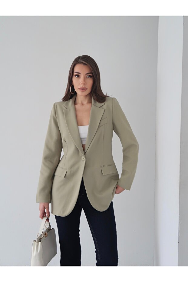 Single Button Lined Linen Blazer Jacket - 7