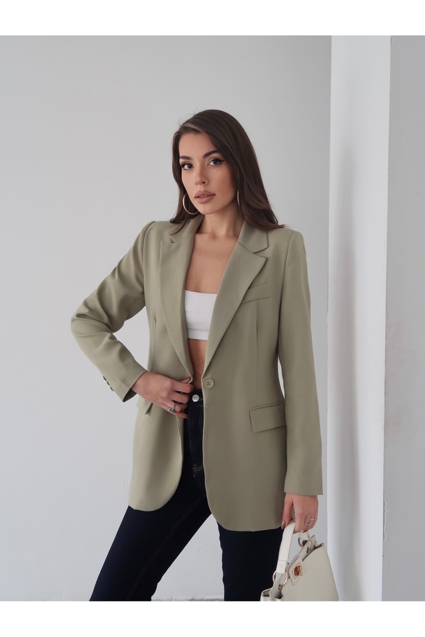 Single Button Lined Linen Blazer Jacket - 1