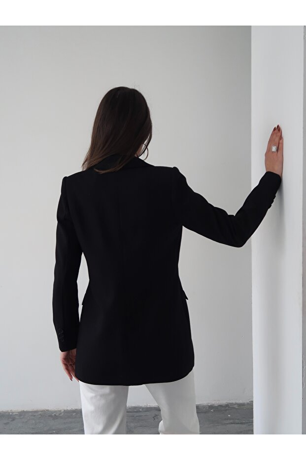 Single Button Lined Linen Blazer Jacket - 3