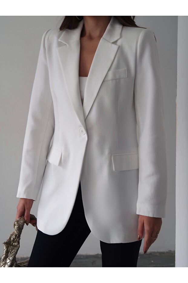 سترة بليزر من الكتان مبطنة بزر واحد - 5