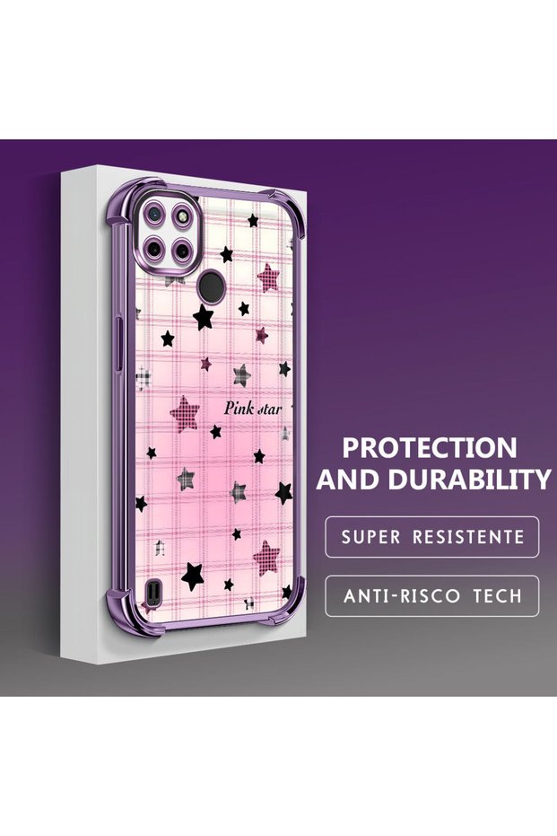 Realme C21Y/C25Y Compatible Transparent Silicone Colorful Star Camera Protection Anti-Shock Case