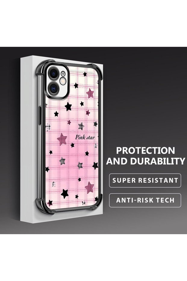 iPhone 11 Compatible Transparent Silicone Colorful Star Camera Protection Anti-Shock Case