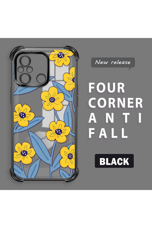 Redmi 12C Compatible Transparent Silicone Case Little Yellow Flower Camera Protection Anti-Shock