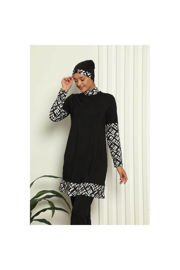 Mi̇ray- Full Coverage Digital Patterned Swimsuit Black - 2