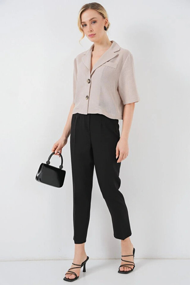 0706 جاكيت كتان قصير - بيج - 2