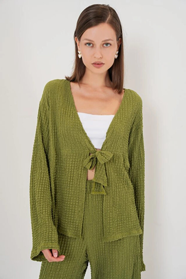 طقم بلوزة وبنطلون محبوك مكون من قطعتين 30052 - أخضر فاتح - 2