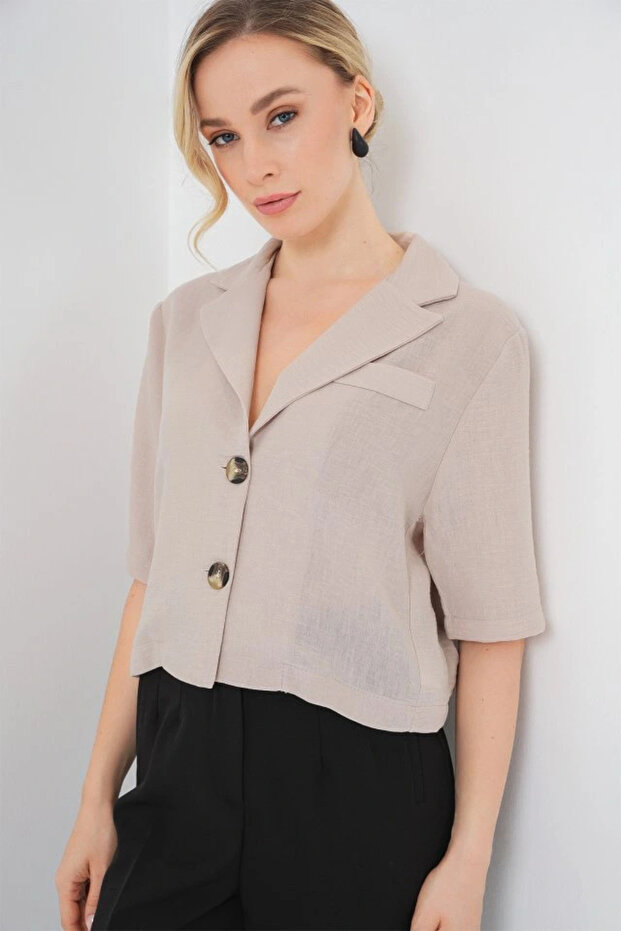 0706 جاكيت كتان قصير - بيج - 3