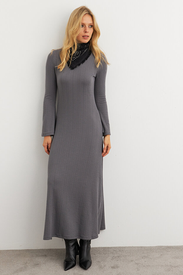 Kadın Antrasit Basic Maxi Elbise MTF30 - 5
