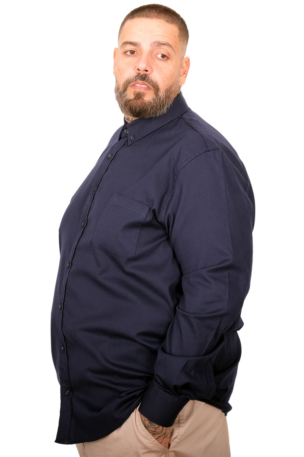 Mode XL Large Size Men's Gabardine Shirt with Pockets 25604 Dark Blue - 4
